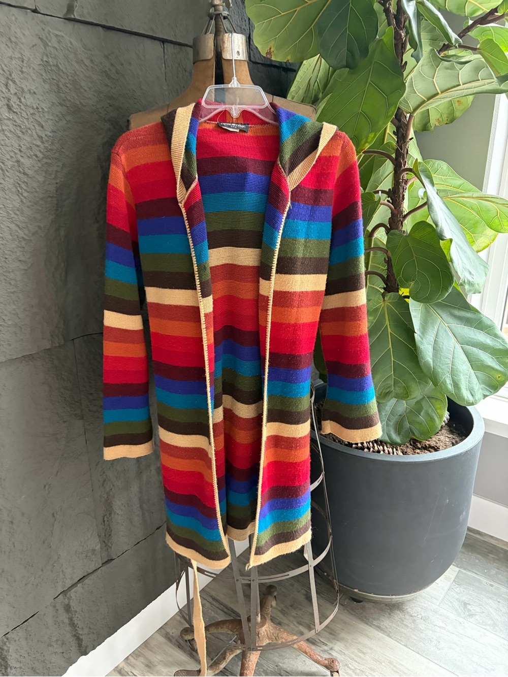 Multicolor Striped Hooded Open Cardigan Sweater